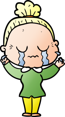 Bir insan tarafından çizilmiş ağlayan yaşlı kadın çizgi filmi.