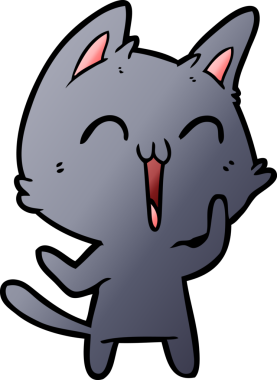 Bir insan tarafından çizilmiş mutlu çizgi film kedisi.