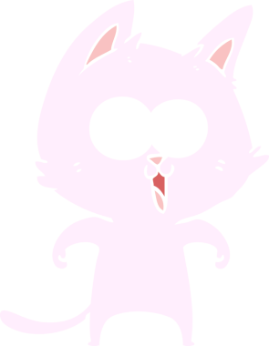 Bir insan tarafından çizilmiş komik düz renkli çizgi film kedisi.