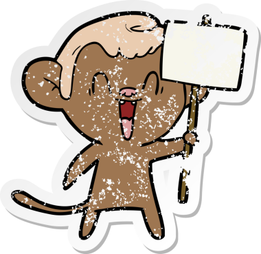 Bir insan tarafından çizilmiş gülen maymunun sıkıntılı çıkartması.