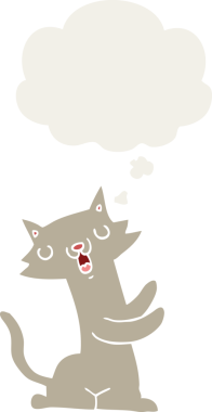 Düşünce baloncuğu olan çizgi film kedisi insan tarafından çizilmiş.