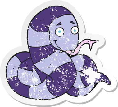 Bir insan tarafından çizilmiş karikatür yılanının geriletilmiş çıkartması.