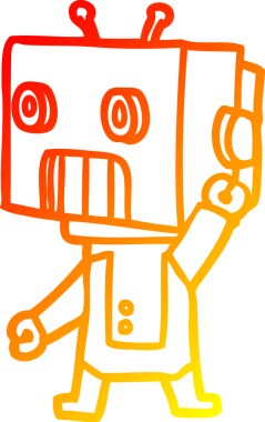 Bir insan tarafından çizilen çizgi film robotunun sıcak çizgi çizimi