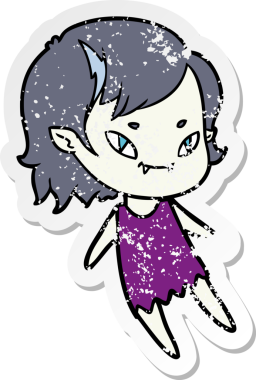 Bir insan tarafından çizilmiş, karikatür dostu vampir bir kızın sıkıntılı çıkartması.