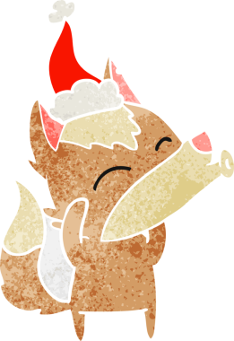 Uluyan kurt eli bir insan tarafından çizilmiş eski bir Noel Baba şapkası çizimi.