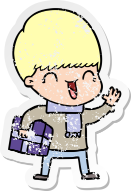 Bir insan tarafından çizilmiş mutlu çizgi film çocuğunun sıkıntılı çıkartması.