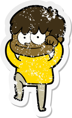 Bir insan tarafından çizilmiş mutlu bir çizgi film karakterinin sıkıntılı çıkartması.