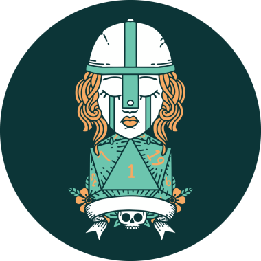 Ağlayan insan dövüşçüsü ikonu. Bir insan tarafından çizilmiş doğal bir D20 zarıyla.