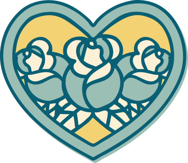 Geleneksel kalp stili dövme çıkartması ve bir insan tarafından çizilmiş çiçekler.