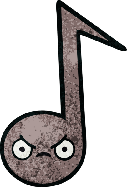 Bir insan tarafından çizilmiş müzikal notanın retro grunge desen karikatürü