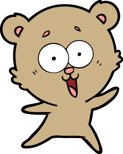 Bir insan tarafından çizilmiş gülen oyuncak ayı çizgi filmi.