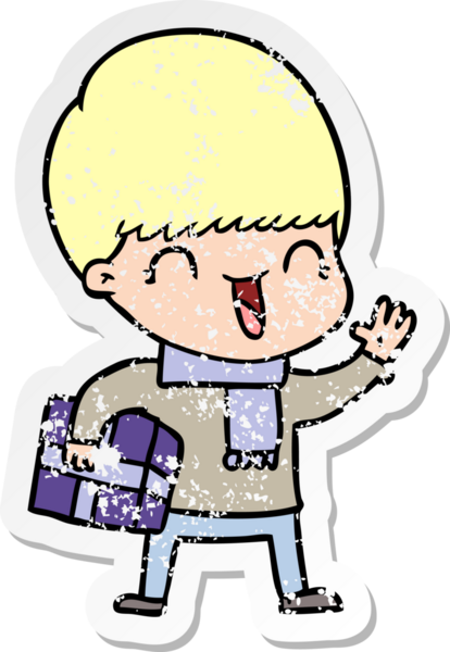 Bir insan tarafından çizilmiş mutlu çizgi film çocuğunun sıkıntılı çıkartması.