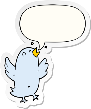 Bir insan tarafından çizilmiş konuşma balonu çıkartmasıyla şarkı söyleyen çizgi film kuşu.