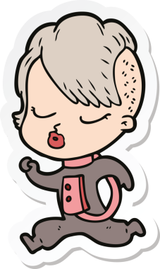 Çizgi film çıkartması. Bir insan tarafından çizilmiş güzel hippi kız.