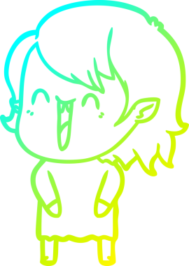 Bir insan tarafından çizilen mutlu vampir kız çizgi filminin soğuk gradyanı.