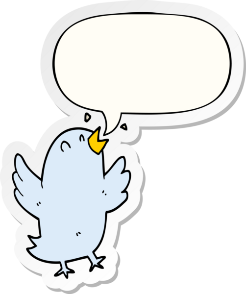 Bir insan tarafından çizilmiş konuşma balonu çıkartmasıyla şarkı söyleyen çizgi film kuşu.