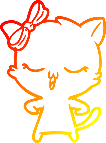 Bir insan tarafından kafasında yay olan çizgi film kedisinin sıcak çizgi çizimi