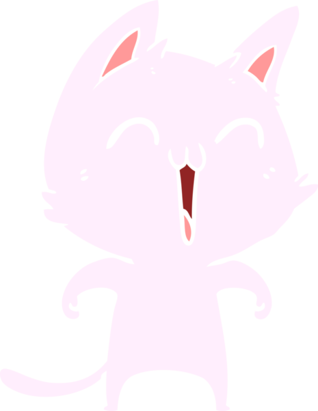 Mutlu düz renkli çizgi film kedisi miyavlıyor bir insan tarafından