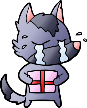 Bir insan tarafından çizilmiş Noel hediyeli ağlayan kurt çizgi filmi.