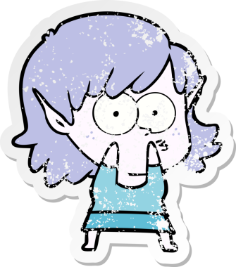 Bir insan tarafından çizilmiş karikatür elf kızının sıkıntılı çıkartması.