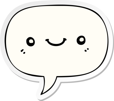 Bir insan tarafından çizilmiş konuşma kabarcığı çıkartmalı şirin mutlu yüz çizimi.