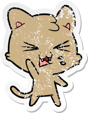 Bir insan tarafından çizilmiş bir karikatür tıslayan kedinin sıkıntılı çıkartması.