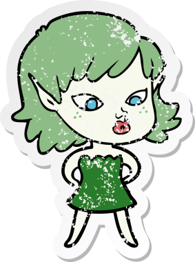 Bir insan tarafından çizilmiş güzel bir elf kızının sıkıntılı çıkartması.