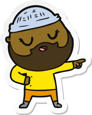 Bir insan tarafından çizilmiş sakallı bir karikatür adamın çıkartması.