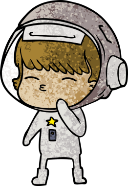 Bir insan tarafından çizilmiş meraklı astronot çizgi filmi.