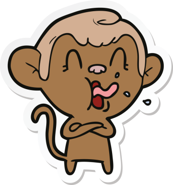 Bir insan tarafından çizilmiş çılgın bir maymun çıkartması.