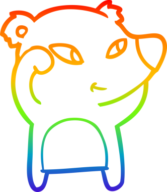 Gökkuşağı gradyanı çizimi. Bir insan tarafından çizilmiş şirin bir ayı çizgi filmi.