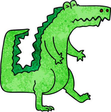 Bir insan tarafından çizilmiş garip çizgi film timsahı.