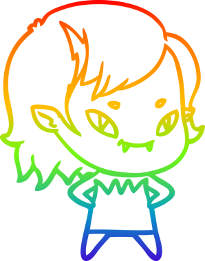 Gökkuşağı gradyan çizgi çizimi bir insan tarafından çizilmiş, arkadaş canlısı vampir bir kız.