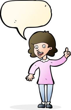 Bir insan tarafından çizilmiş konuşma baloncuğu fikri olan bir karikatür kadın.