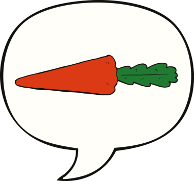 Bir insan tarafından çizilmiş konuşma balonlu havuç.