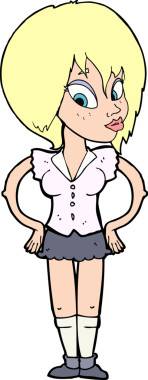 Bir insan tarafından çizilmiş kalçaları olan çizgi film kadını.