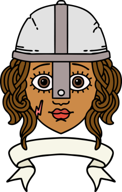 Retro Dövme Tarzı İnsan Savaşçı Karakteri Bir insan tarafından çizilmiş parşömen pankartıyla