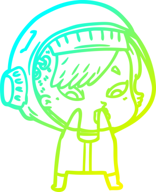 Bir insan tarafından çizilmiş soğuk gradyan çizgili astronot kadın çizimi.