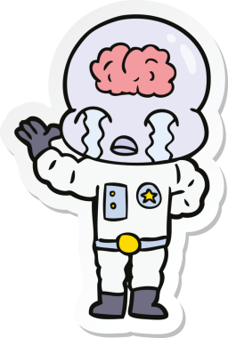 Bir çizgi film çıkartması. Bir insan tarafından çizilmiş büyük beyinli uzaylı ağlaması.