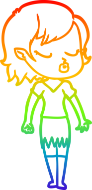 Gökkuşağı gradyan çizgisi. Bir insan tarafından çizilmiş şirin bir vampir kız çizgi filmi.