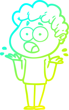 Bir insan tarafından çekilen şaşkınlık içinde soluk soluğa bir çizgi film karakteri çizimi.