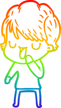 Gökkuşağı gradyan çizgi çizimi bir insan tarafından çizilmiş bir karikatür kadın