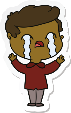 Bir insan tarafından çizilmiş, ağlayan bir çizgi film karakterinin çıkartması.