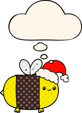 Çizgi roman tarzında bir insan tarafından çizilmiş düşünce baloncuğu olan bir noel arısı.