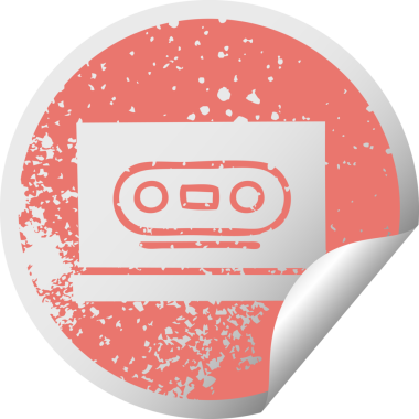 Bir insan tarafından çizilmiş retro kasetin sıkıntılı dairesel kabuk soyma etiketi sembolü