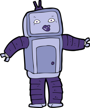 Bir insan tarafından çizilmiş komik çizgi film robotu