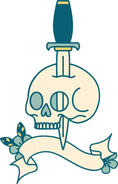 Bir insan tarafından çizilmiş geleneksel bir kafatası dövmesi.