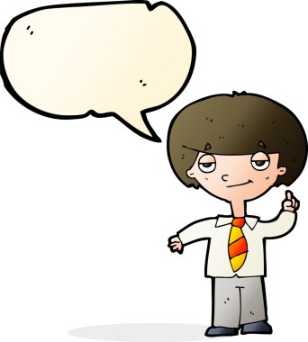 Çizgi film çocuğu soruya bir insan tarafından çizilmiş konuşma balonuyla cevap veriyor.