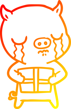 Bir insan tarafından çizilmiş Noel hediyesi için ağlayan bir domuzun sıcak çizgi çizimi.