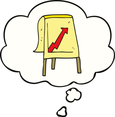 Bir insan tarafından çizilmiş düşünce baloncuklu oklu karikatür çizelgesi